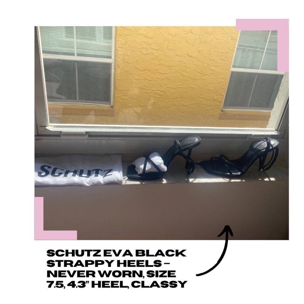 Schutz Eva Black Strappy Heels – Never Worn, Size 7.5, 4.3” Heel, Classy